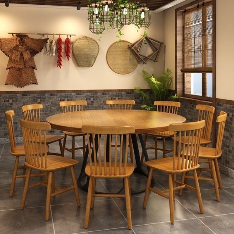 Round Dining Table Set with Wooden Chairs 1/2/5/11 Pcs Modern Solid Wood Dining Set