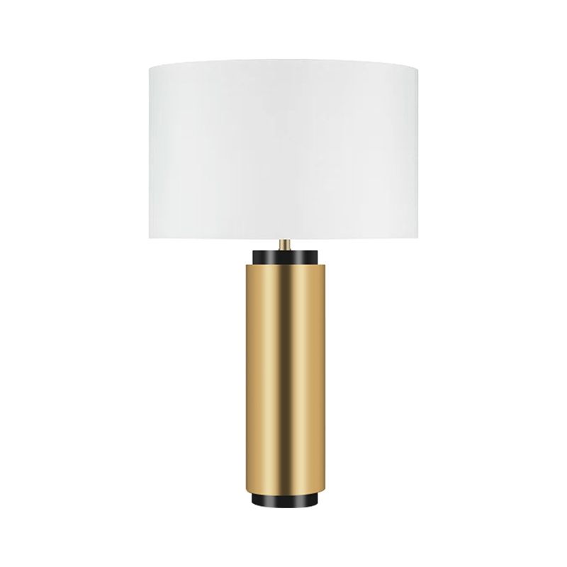 Cilindrische taakverlichting Modernisme Stof 1 kops witte bureaulamp met gouden metalen voet