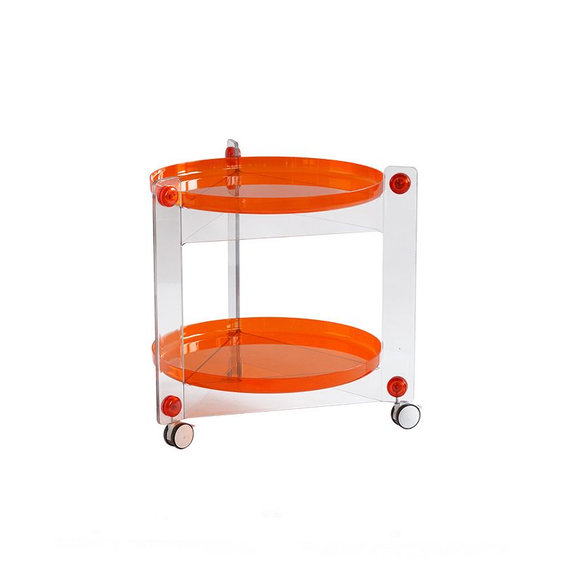 Contemporary Tray Top End Table Set Dia 25.6" 2 - Tier Side Table with Casters