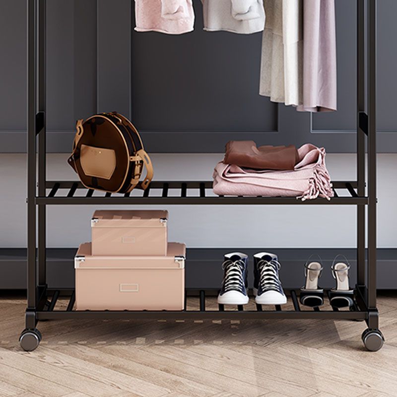 Modern Coat Hanger 2 Storage Shelving and 6 Hooks Hall Tree with Castors