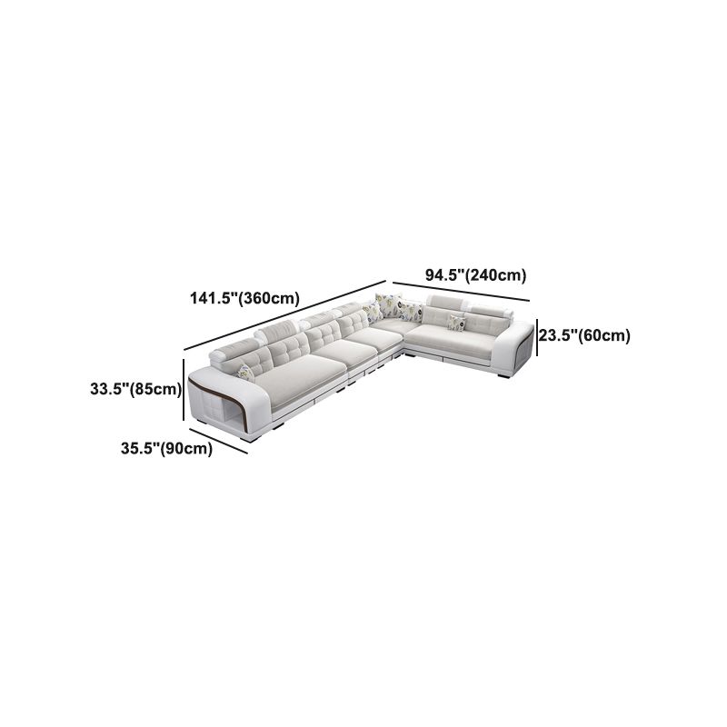 Velvet and Faux Leather Sloped Arms Modular Sectionals Sofa for Living Room
