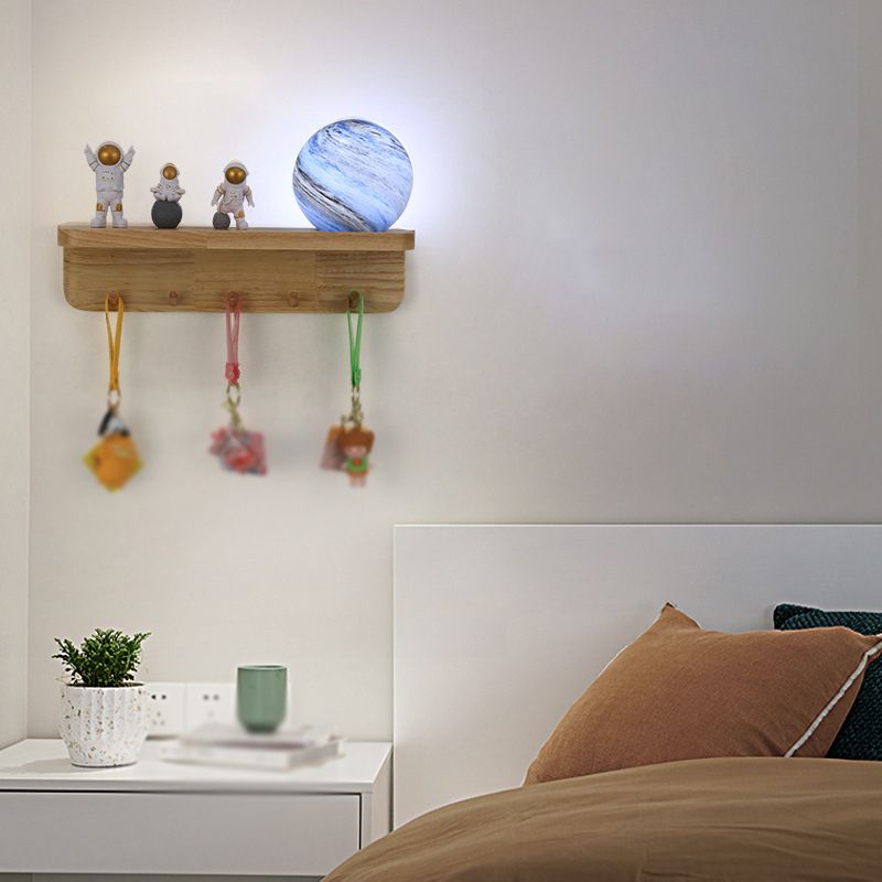 Modern Wood Wall Sconce Ball Shape Wall Light with Glass Shade without Decorations