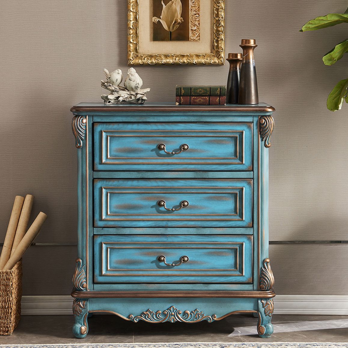 Traditional Wooden Storage Chest Bedroom Chest with 3 Drawers