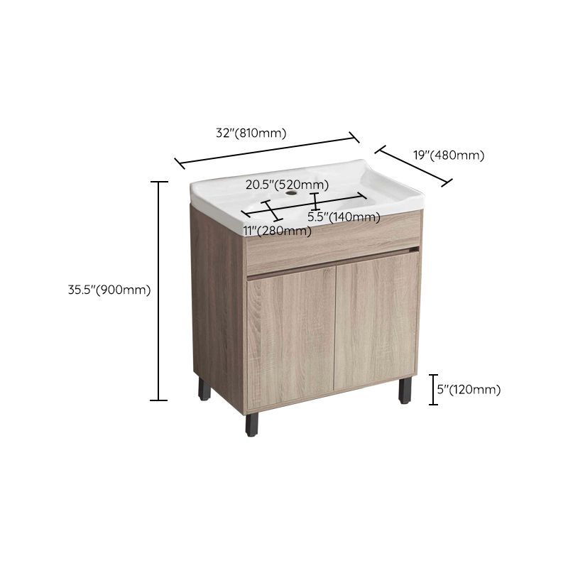 Wood Bathroom Vanity Rectangle Single Sink Mirror Freestanding Vanity Set with 2 Doors