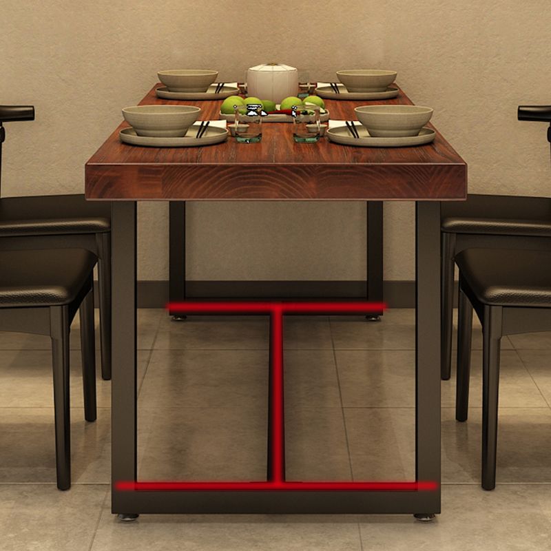 Rectangle Industrial Brown Dining Table Solid Wood and Metal Trestle Base Dining Table