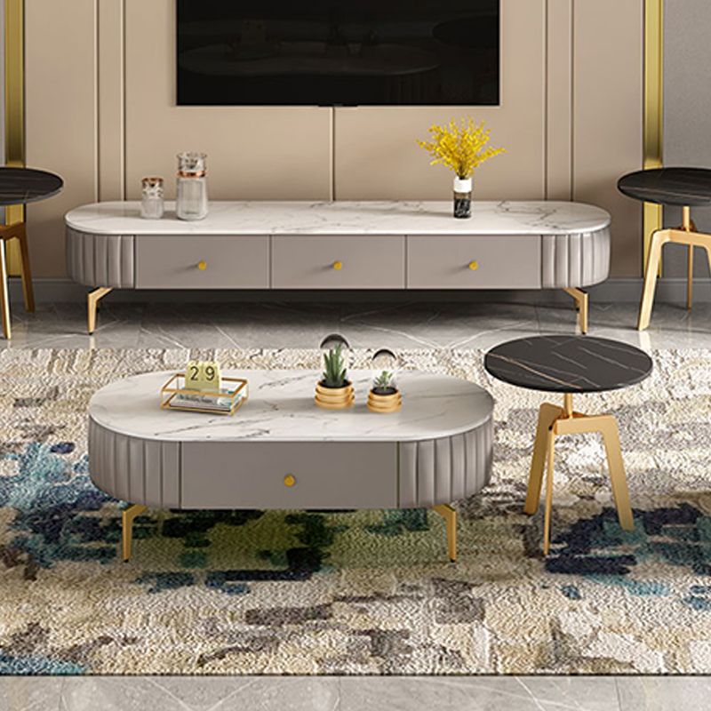 4 Legs Metal Coffee Table Draw included Oval Single Cocktail Table