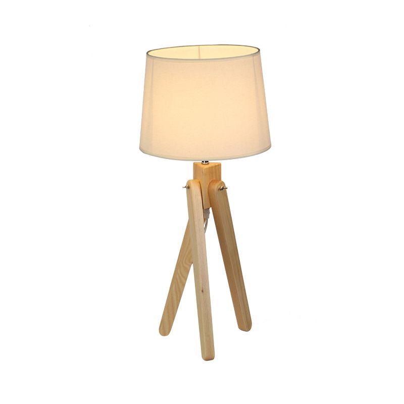 Lámpara de noche de sombra cónica blanca Nordic 1 cabezal de tela iluminación con soporte de telescopio de madera