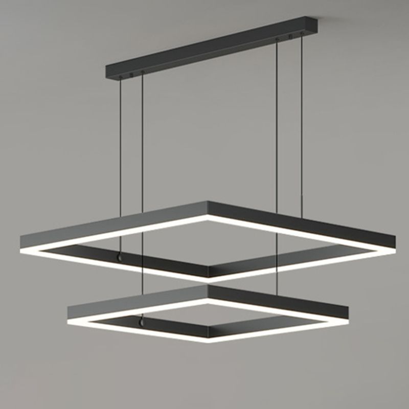2-Tier Metal Chandelier Pendant Light Modern Style LED Black Hanging Ceiling Light