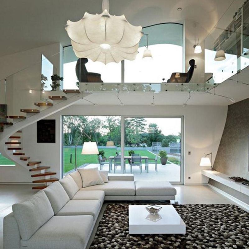 Luminaire de pendentif en soie blanche moderne 1 lumière de plafond géométrique à la lumière