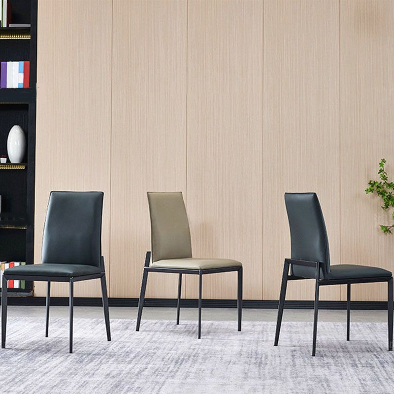 Contemporary Metal Kitchen Dining Chair Faux Leather Side Chair