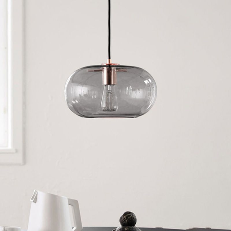 Smoke Gray Glass Oval Pendant Simplicity 1 Bulb Hanging Ceiling Light for Bedroom