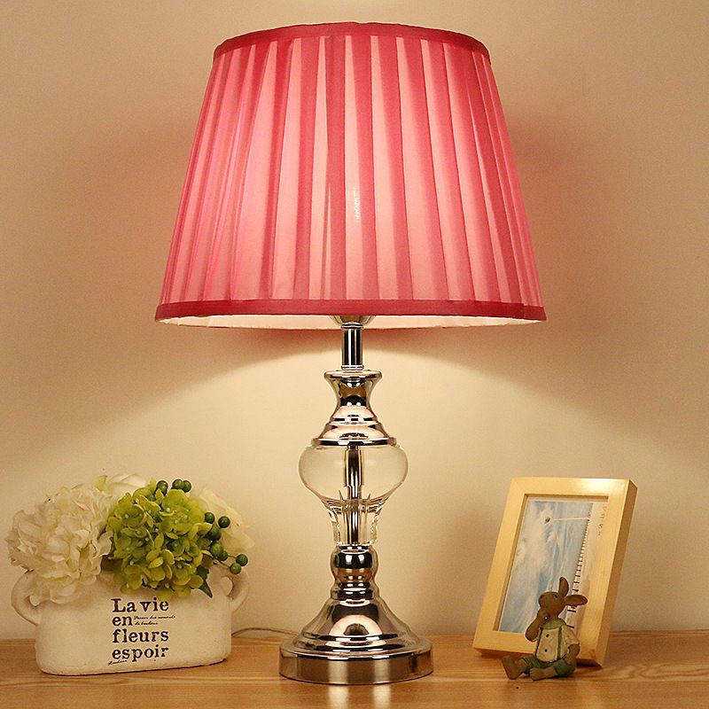 Enkele lampstof Nachtlamp landelijke roos rood vat schaduw slaapkamer nachtkastje licht met kristal accent