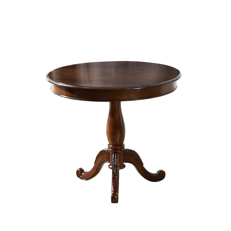 Traditional Solid Wood Round End Table Pedestal Sofa Side Accent Table in Brown