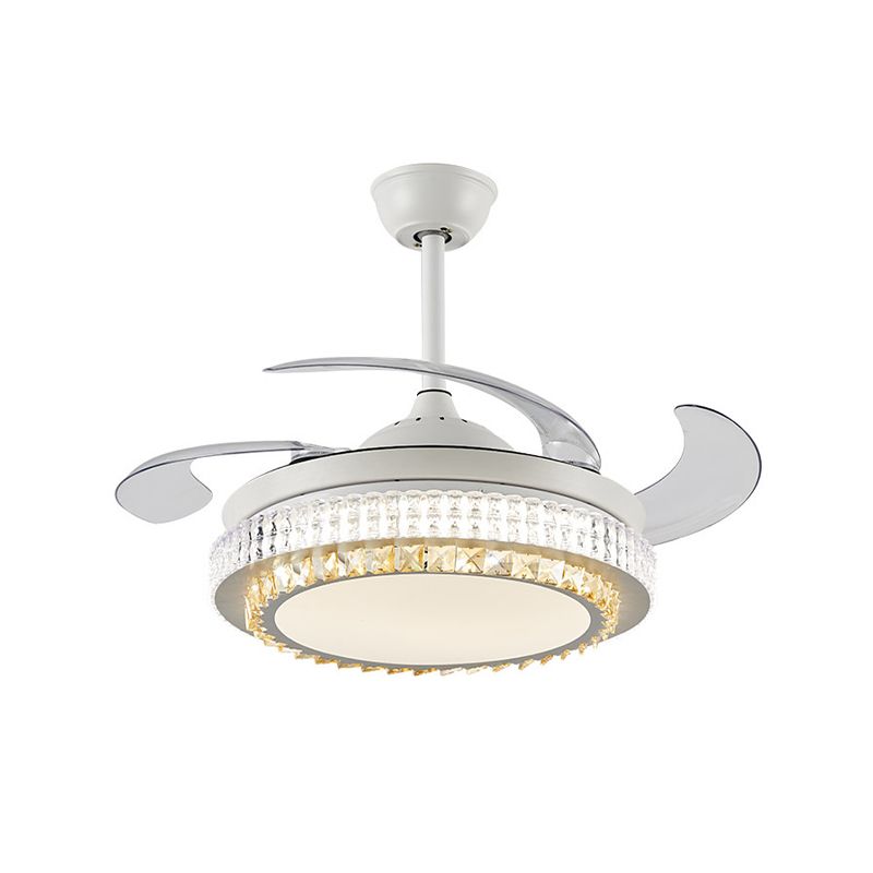 Weiße kreisförmige Hängelüftungslampe Modernismus Kristall LED 42 "W Wohnzimmer Halbflush -Deckenlicht mit 4 klaren Klingen, Fern-/Wandsteuerung/Frequenzumwandlung und Fernbedienung