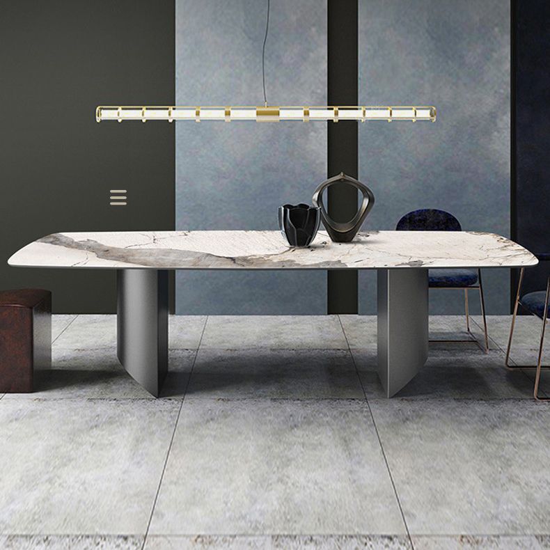 Mesa de comedor de piedra sinterizada para mesa rectangular de restaurantes con pedestal doble