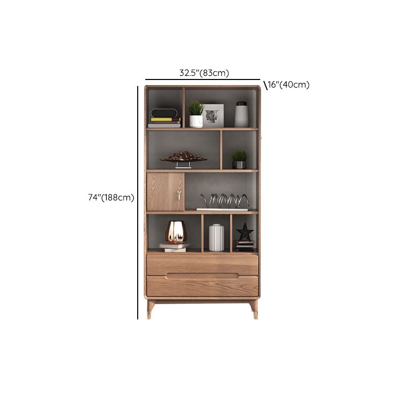74" Tall Solid Wood Storage Cabinet Brown Drawers Included Chest with Shelves