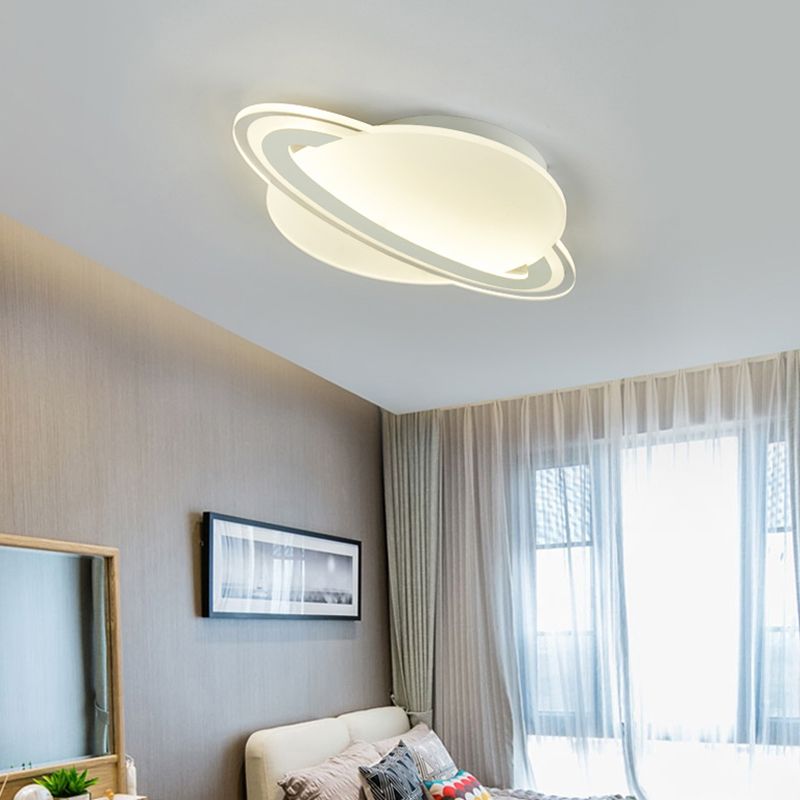 Kids Planet Shaped Flush Mount Acrylic Bedroom LED Ceiling Mounted Light in White