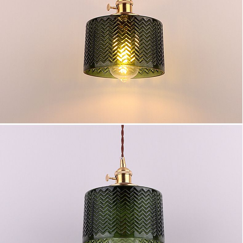 Cylinder Pendant Light Fixture Industrial Rippled Glass Hanging Pendant Lights for Bar