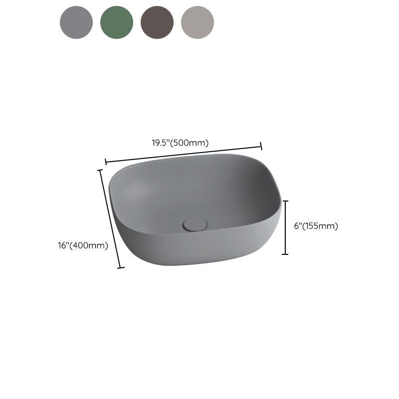 Modern Vessel Lavatory Sink Rectangular Porcelain with Faucet and Pop-Up Drain Basin Sink