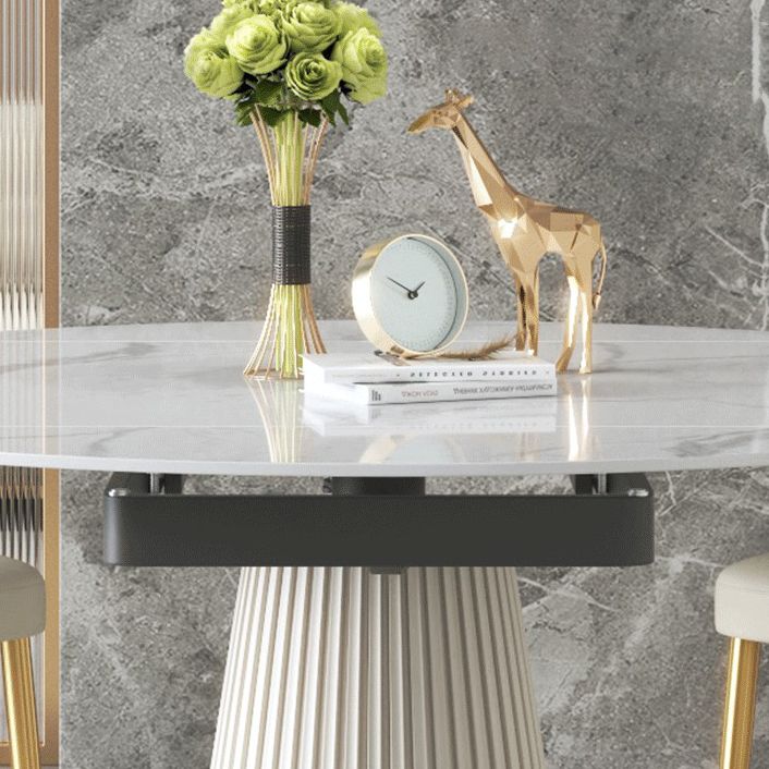 Sintered Stone Top Round Table for Restaurant Luxury White Dining Table with Pedestal Base