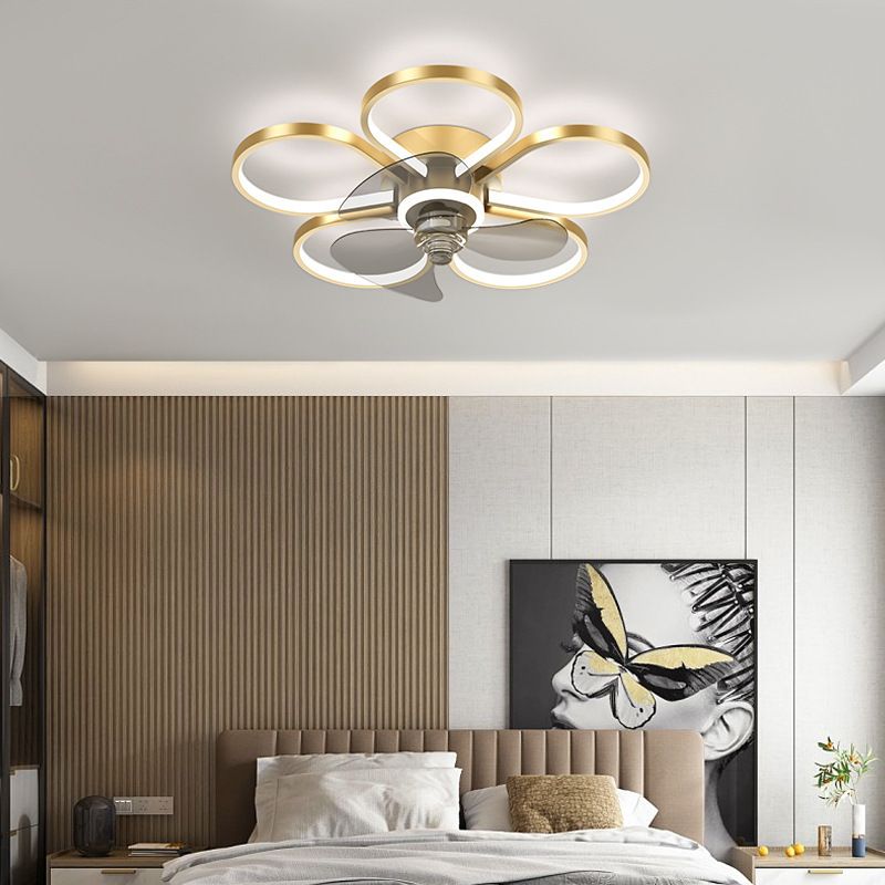 Nordic Style Metal Ceiling Fan Lamp Geometry Circle Ceiling Fan Light for Bedroom