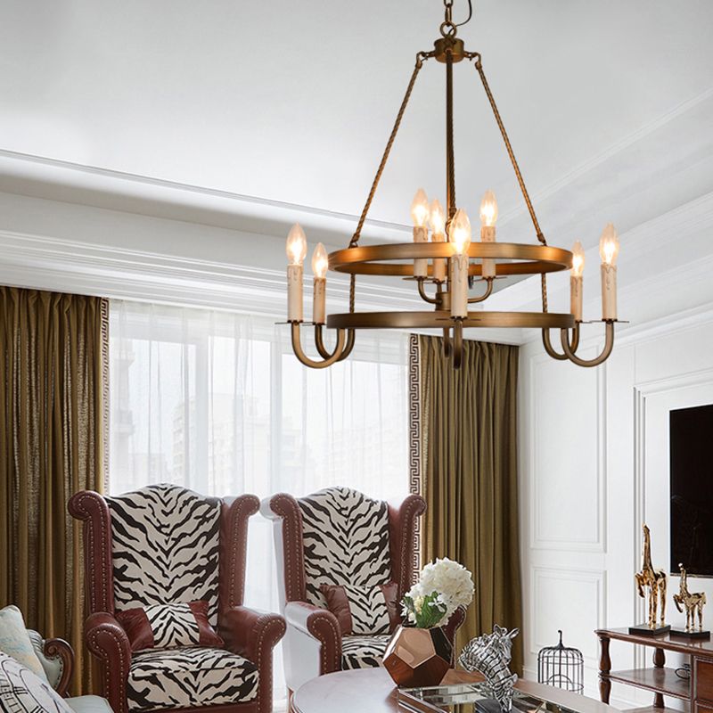 Bronze 9 Lights Ceiling Chandelier Rustic Metal Candle Hanging Pendant Lighting for Dining Room