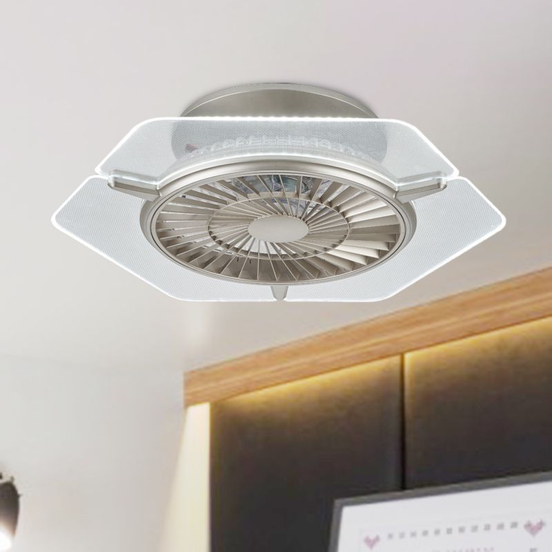 Gold/Silber -LED -Deckenlüfter Beleuchtung Modernismus Metall Rund/Sechseck Semi Flushmount für Wohnzimmer, 23,5 "breit