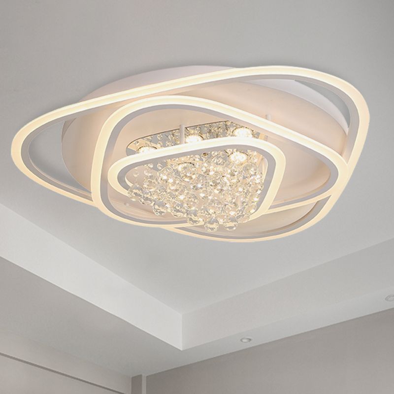 19.5"/23.5"/31.5" W LED Triangle Flush Mount Lamp Simple White Crystal Ceiling Mounted Fixture in Warm/White Light
