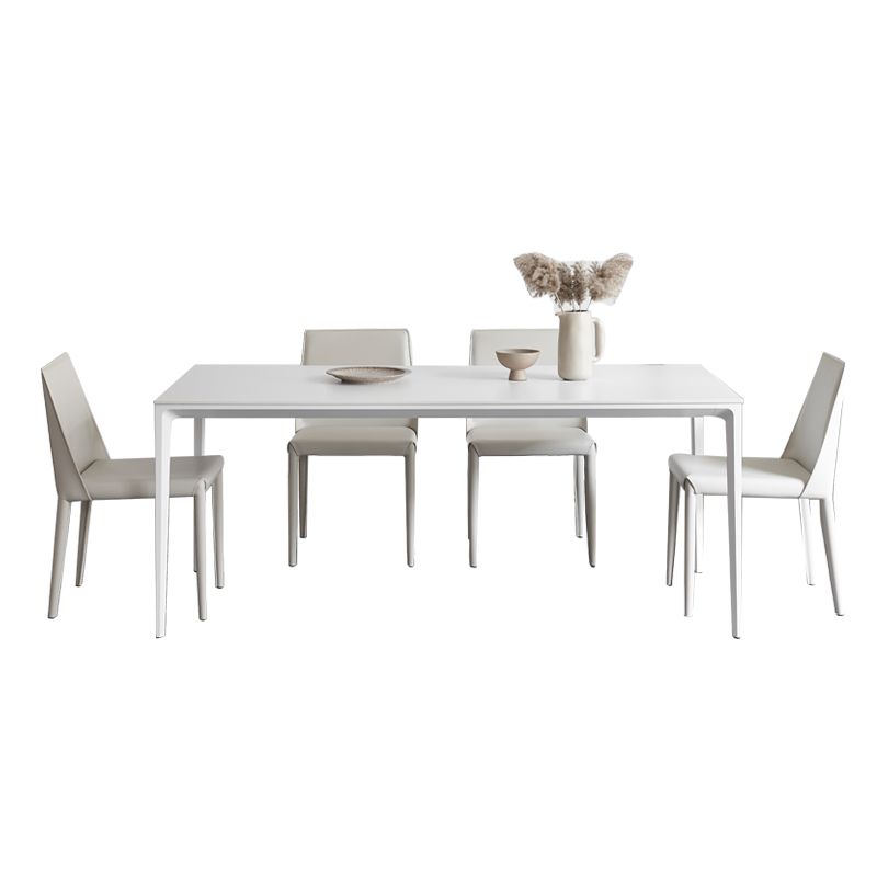 Modern Sintered Stone Table Set of 5/7 with Rectangle Table Dining Set with White Chairs
