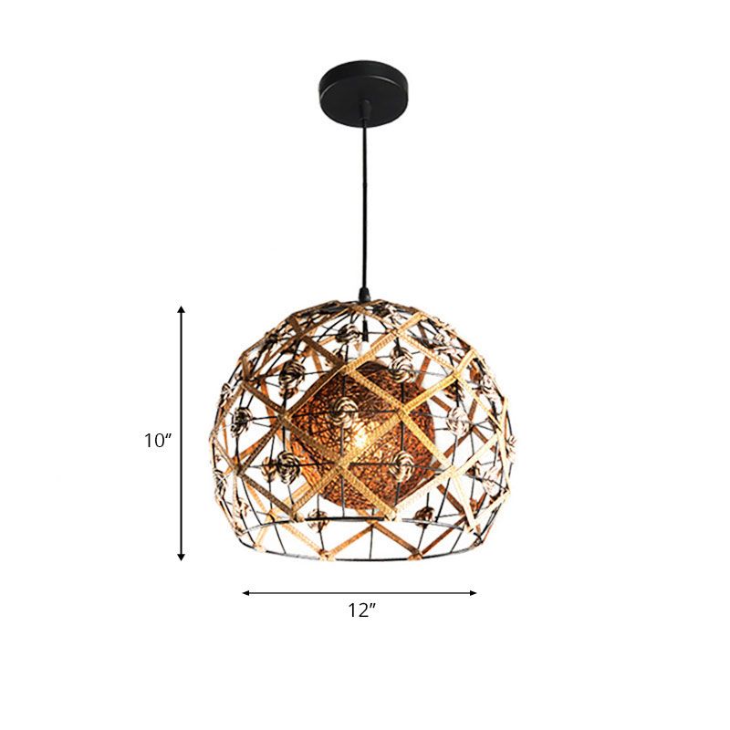 Marco de alambre beige luz colgante 1 lámpara de colgante de metal y cuerda de estilo asiático para cabaña para cabaña