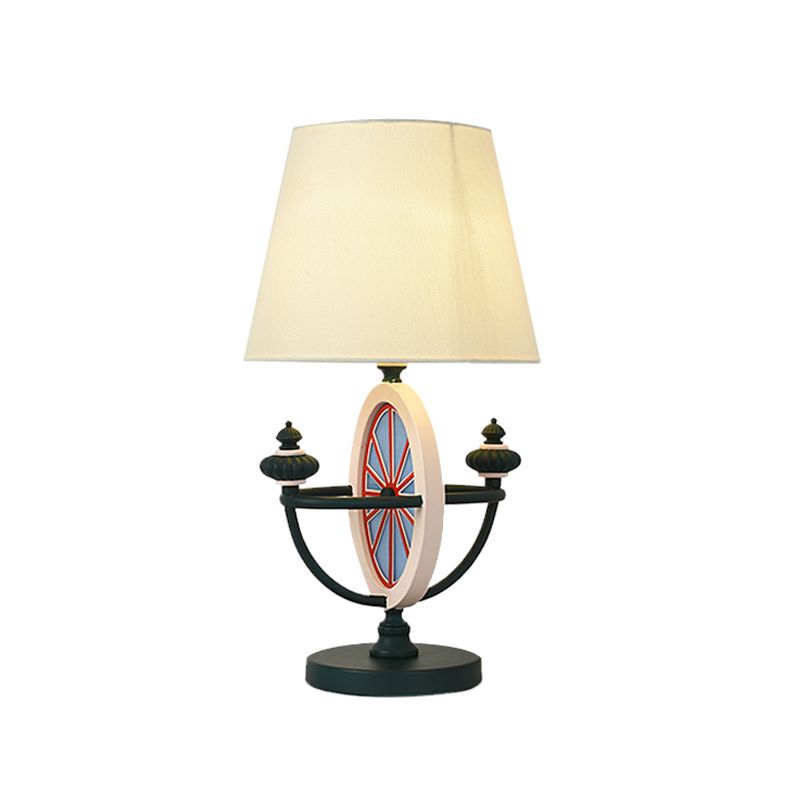 Schwarz/Blau -Barrel -Nachttisch leichter nordischer Stil 1 Kopfstoffschreibtisch Lampe mit Ruderbasis Design