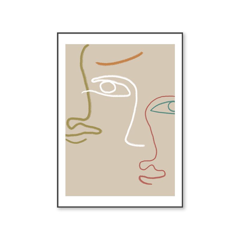 Light Brown Minimalist Wall Art Woman Face Line Drawing Canvas for Girls Bedroom