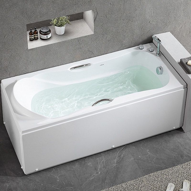 Modern Corner White Bathtub Acrylic Rectangle Back to Wall with Drain Bath Tub
