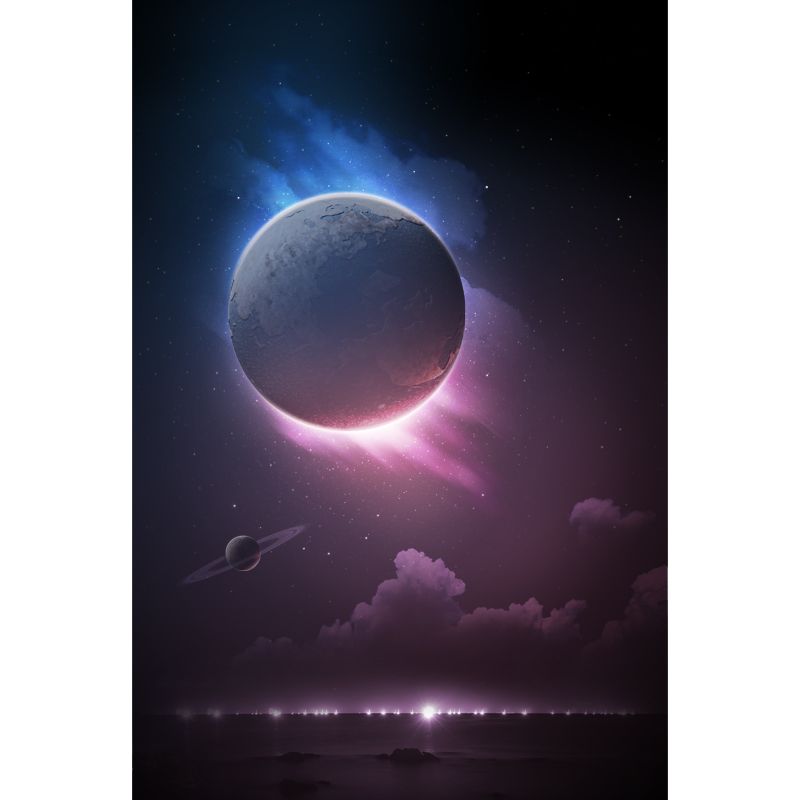 Sci-Fi Eclipses Wallpaper Mural for Bedroom Customized Wall Covering in Purple-Black