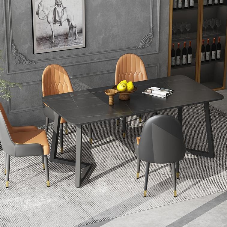Industrial Rectangle Dining Table Matte Finish Dinette Table with Metal Sled Base