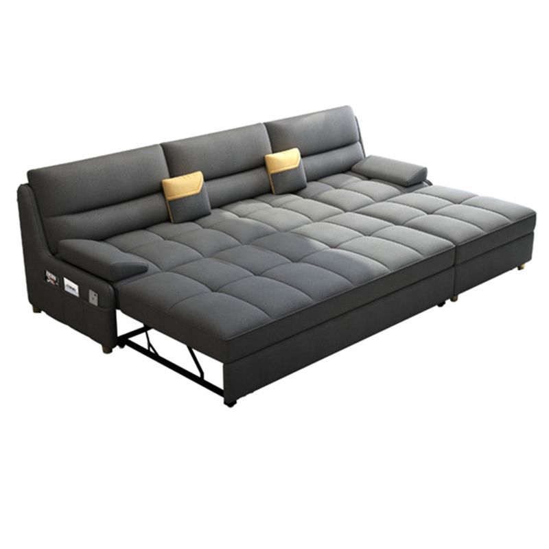 39"H Scandinavian Futon Sofa Bed Folding Gray Leather Futon Sleeper Sofa