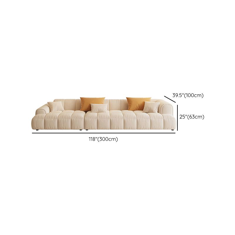 Scandinavian Wood Frame Recessed Arm Sofa in White for Living Room