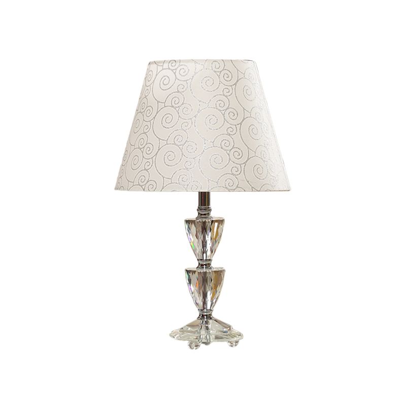 Clear Crystal Globe/Triangle-Like Desk Light Modern 1 Bulb Nightstand Lamp in White/Silver with Conical Shade