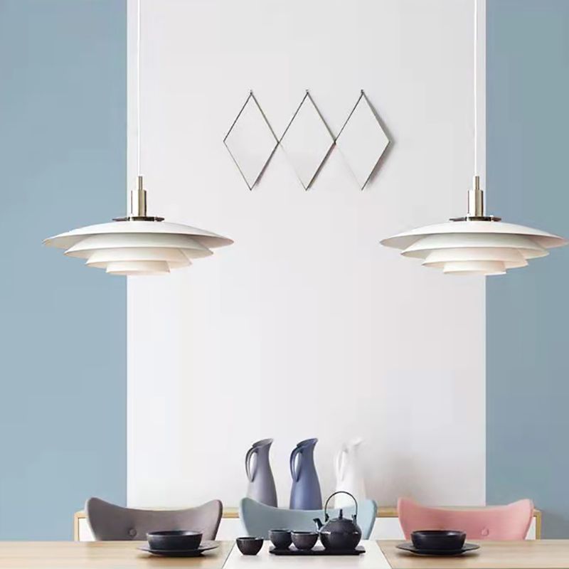 Modern Style Pendant Light Layered White Metal Hanging Lamp for Restaurant Bedroom