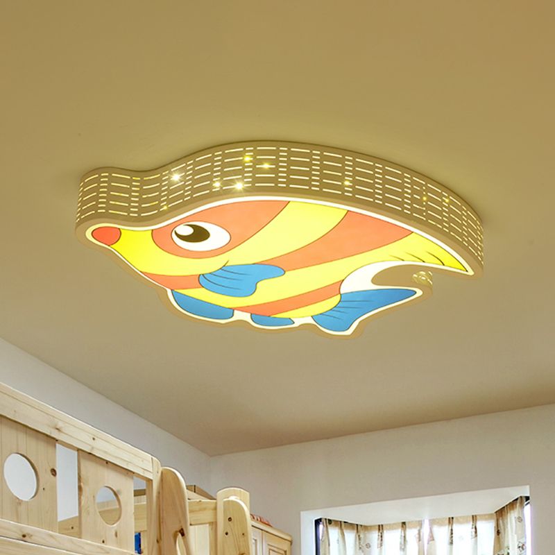 LED Kids Bedroom Massimale Flush Cartoon Yellow Flush Montaggio Lampada con Fish Shake Acrylic Shade