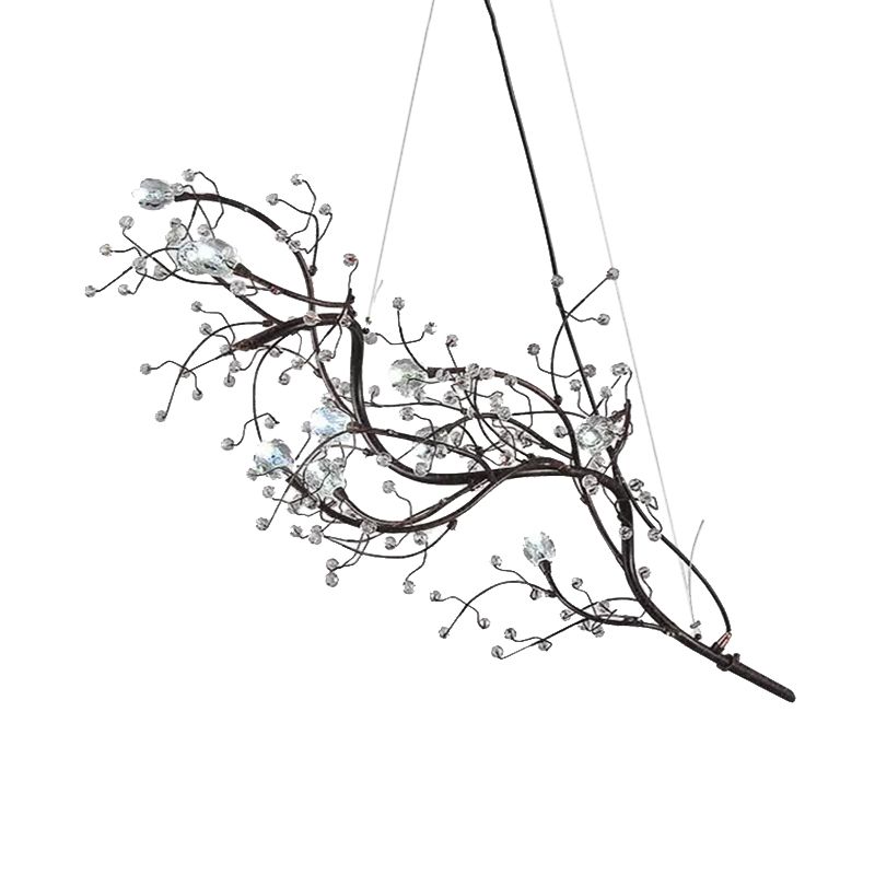 Lampadario a ramo sottile metallico con tallone di cristallo 10 luci a sospensione romantica per boutique