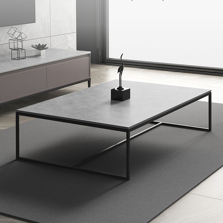 Trestle 1 Single Coffee Table Rectangular Slate Top Coffee Table in Gray