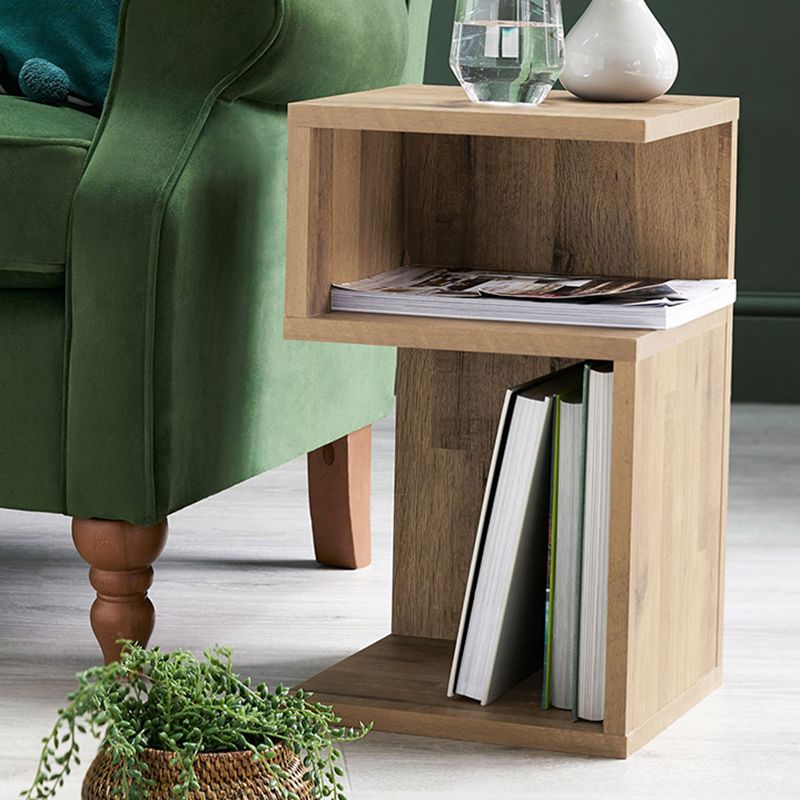 Pine Wood End Table Natural 2 Pieces Sofa Side Accent Table with Storage Shelves
