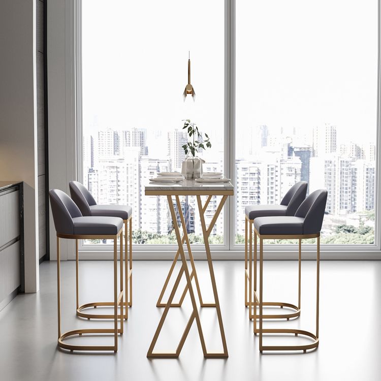 White Stone Bar Table Set 1/5 Pcs Gold Metal Base Bar Table and Stools