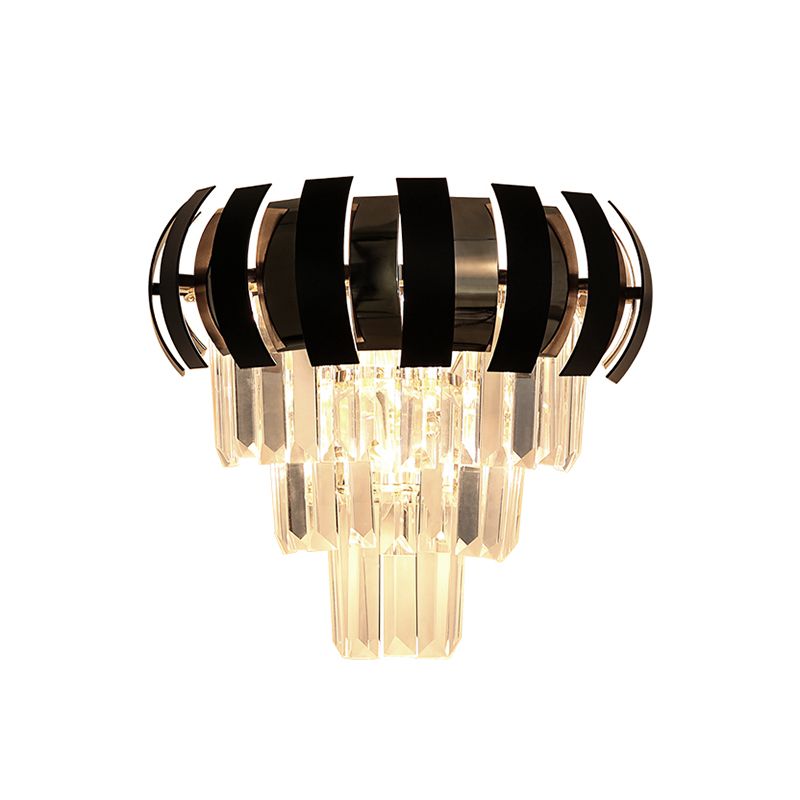 3 Bulbs Layered Wall Sconce Modern Style Clear Crystal Wall Light Fixture in Gold for Corridor