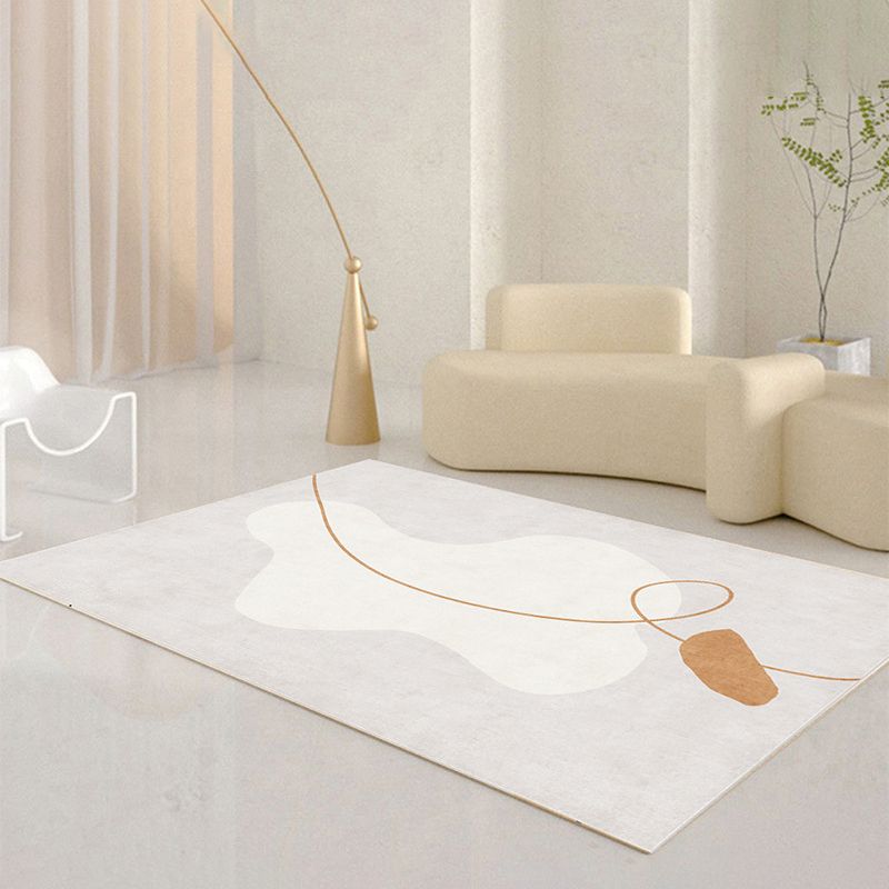 Beige Modern Area Rug Polyester Color Block Carpet Non-Slip Backing Rug for Living Room