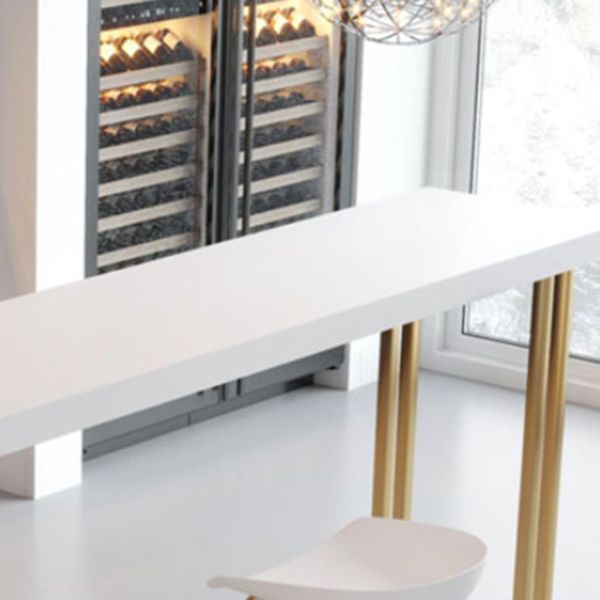 Glam Rectangle Indoor Bar Dining Table White Wood Bistro Table with Sled Pedestal