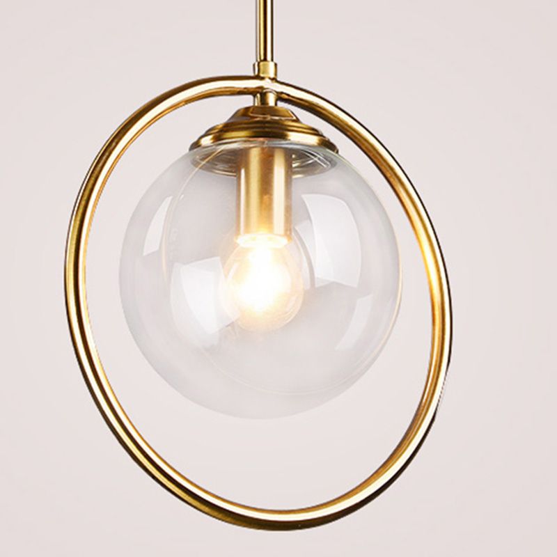 Dinning Room Three Head Sphere Shape Hanging Light  Glass and Metal Modern Down Lighting Pendant