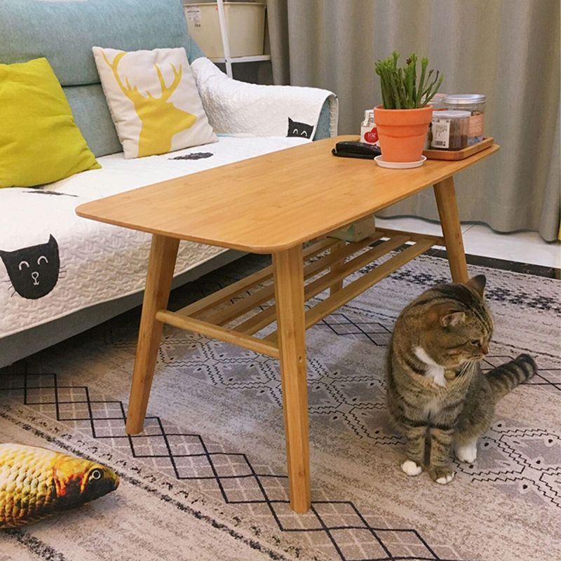 4 Legs Coffee Table Modern Wood Oval Cocktail Table with Shelf