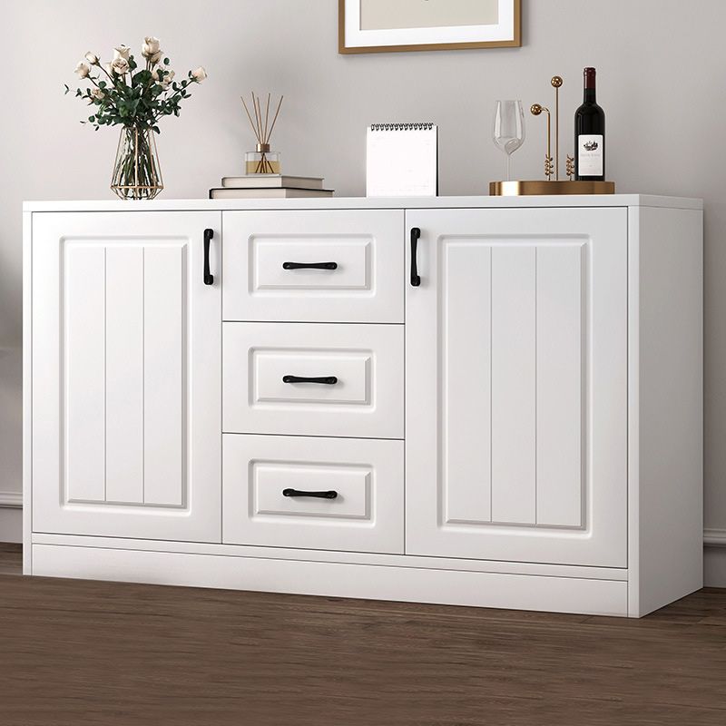 Contemporary White Wooden Accent Cabinet with Doors and Drawers